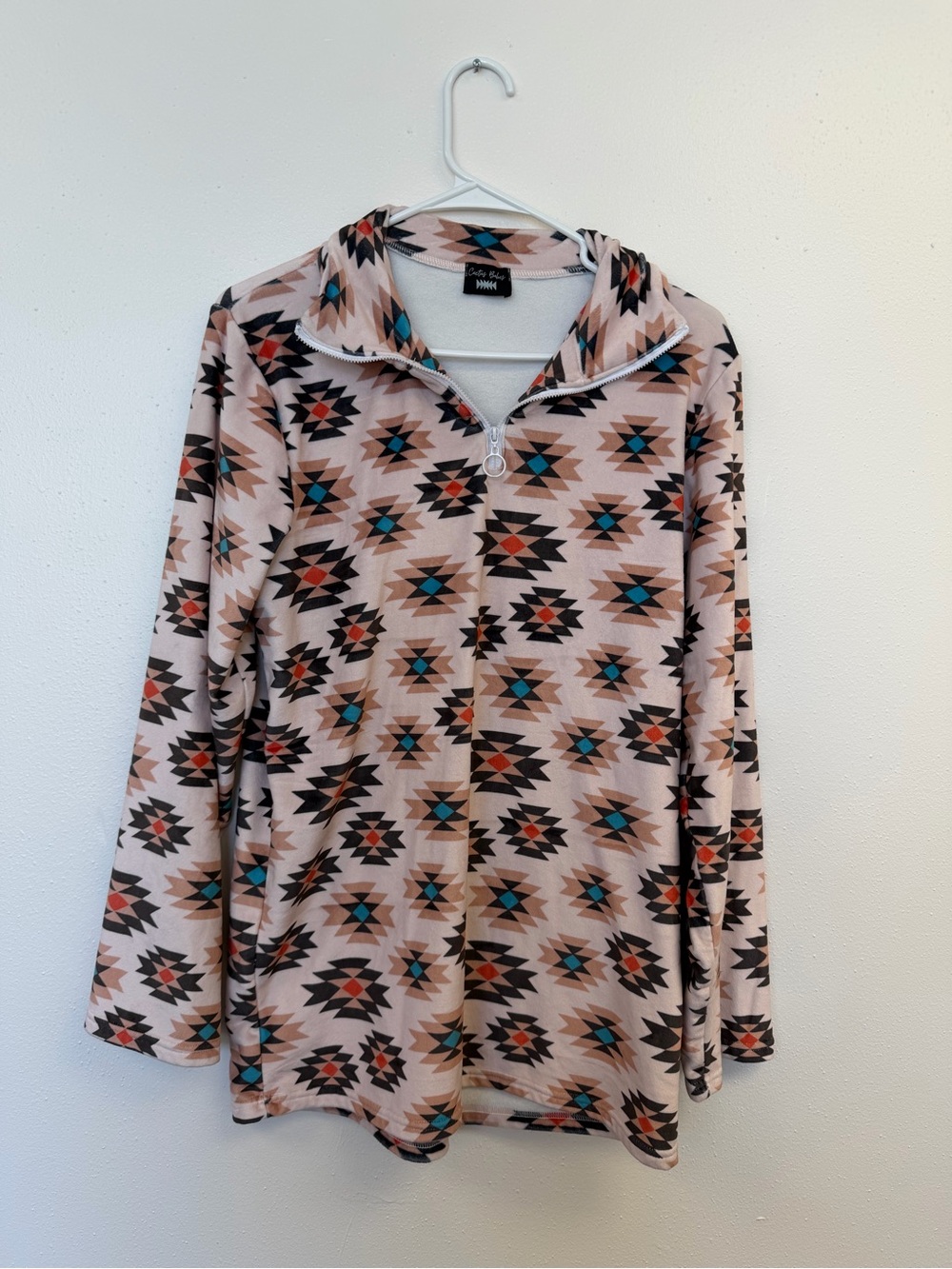 SO Quarter-Zip Aztec Pullover - Blush with Teal & Black Accents